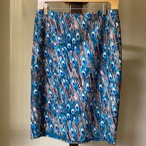 Talbots peacock print pencil skirt